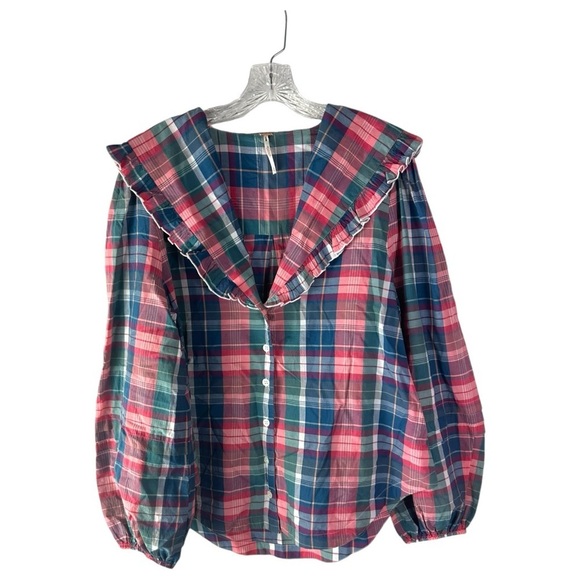 Free People Molly Ruffle Top Cotton Size Large - Picture 1 of 5